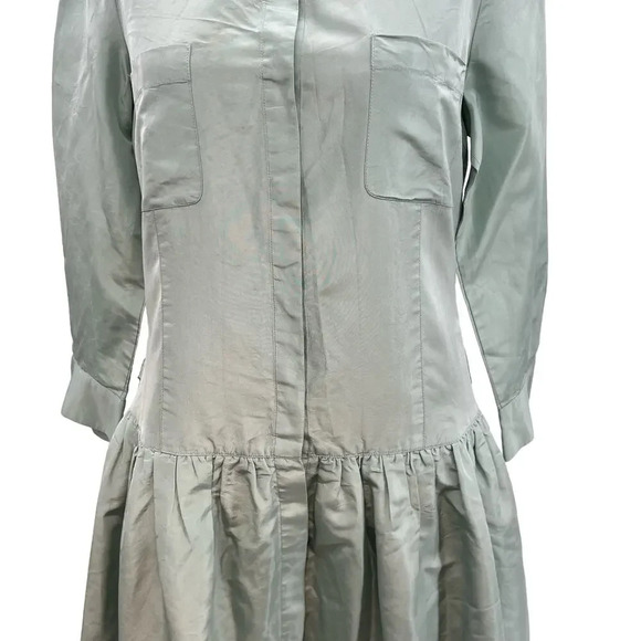 Rickie Freeman for Teri Jon Teal Blue Green Drop Waist Shirtdress Silk Size‎ 10 - Picture 4 of 13